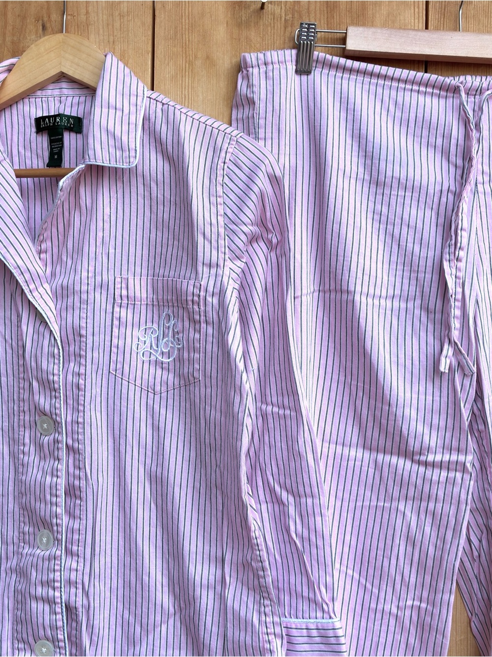Lauren Ralph Lauren Pink Striped Pajama Set Sz Medium - Picture 2 of 4